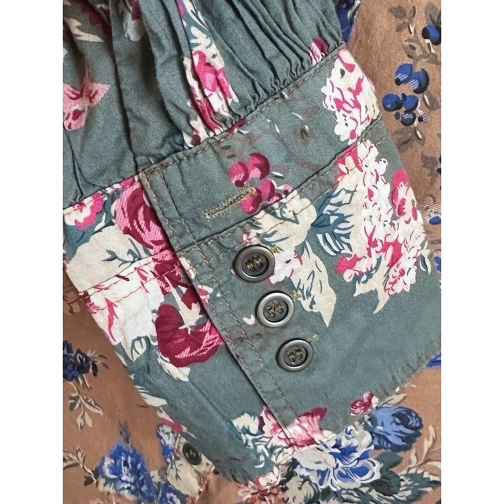 Blue Velvet Floral Button Down top Oversized - Picture 3 of 4